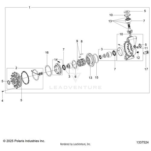 An Image of a Genuine Polaris Parts Schematic Diagram showing the schematic - DRIVE TRAIN: FRONT GEARCASE - 2026 POLARIS RZR XP S 1000 ULTIMATE