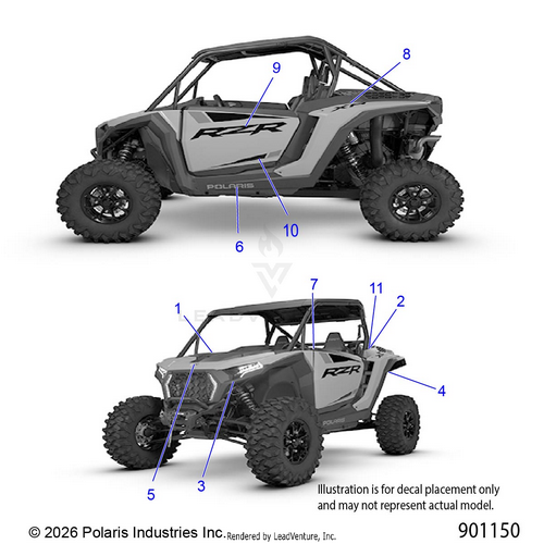 An Image of a Genuine Polaris Parts Schematic Diagram showing the schematic - BODY: DECALS - 2026 POLARIS RZR XP 1000 ULTIMATE