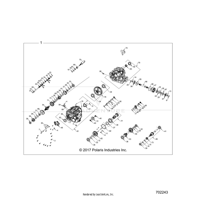 An Image of a Genuine Polaris Parts Schematic Diagram showing the schematic - DRIVE TRAIN: MAIN GEARCASE INTERNALS - 2019 POLARIS RZR RS1