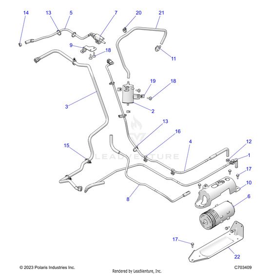 An Image of a Genuine Polaris Parts Schematic Diagram showing the schematic - FUEL: SYSTEM LINES EVAP - 2026 POLARIS RZR TRAIL S 1000 ULTIMATE