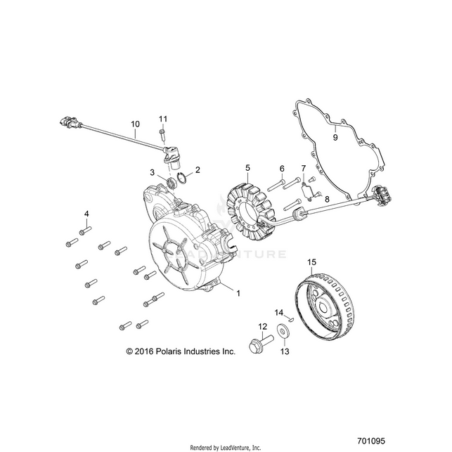 An Image of a Genuine Polaris Parts Schematic Diagram showing the schematic - ENGINE: STATOR and COVER - 2018 POLARIS RZR 4 900