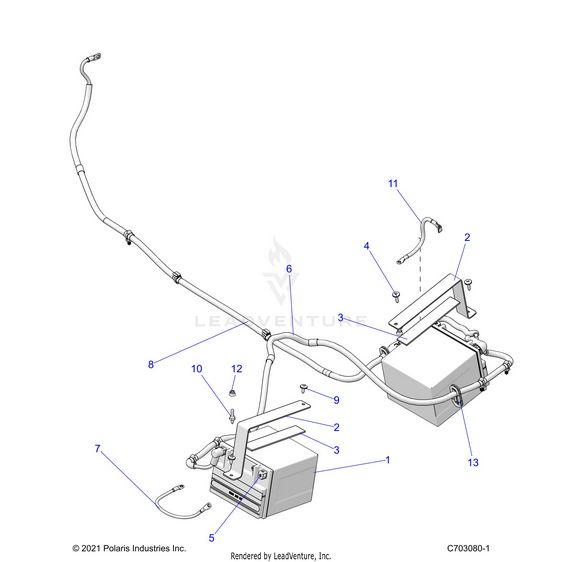 An Image of a Genuine Polaris Parts Schematic Diagram showing the schematic - ELECTRICAL: BATTERY AND RELATED - 2023 POLARIS RZR PRO R RIDE COMMAND