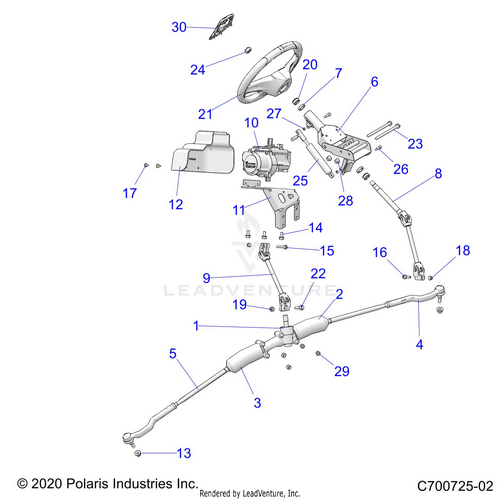 An Image of a Genuine Polaris Parts Schematic Diagram showing the schematic - STEERING: STEERING ASM. VELOCITY - 2021 POLARIS RZR TURBO S