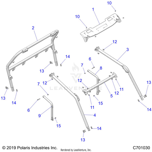 An Image of a Genuine Polaris Parts Schematic Diagram showing the schematic - CHASSIS: CAB FRAME - 2020 POLARIS RZR S 1000 EPS