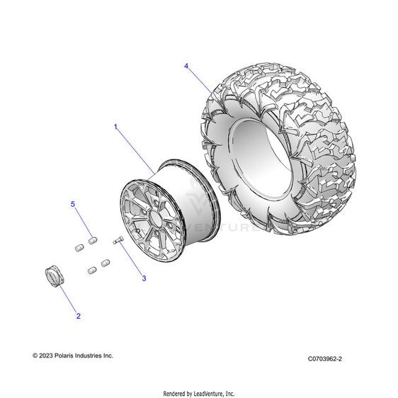 An Image of a Genuine Polaris Parts Schematic Diagram showing the schematic - WHEELS: REAR - 2024 POLARIS RZR XP 1000 SPORT