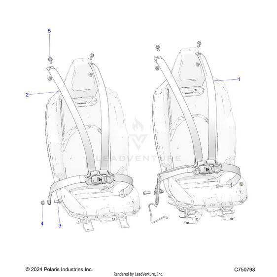 An Image of a Genuine Polaris Parts Schematic Diagram showing the schematic - BODY: SEAT BELT MOUNTING 4 POINT - 2026 POLARIS RZR PRO XP ULTIMATE