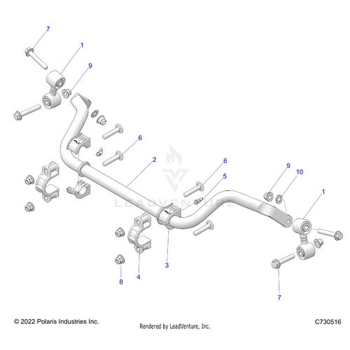 An Image of a Genuine Polaris Parts Schematic Diagram showing the schematic - SUSPENSION: REAR STABILIZER BAR - 2022 POLARIS RZR TRAIL S 1000 PREMIUM