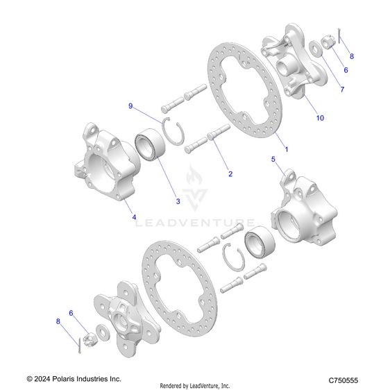 An Image of a Genuine Polaris Parts Schematic Diagram showing the schematic - SUSPENSION: REAR CARRIER AND HUB - 2024 POLARIS RZR XP 4 1000 SPORT
