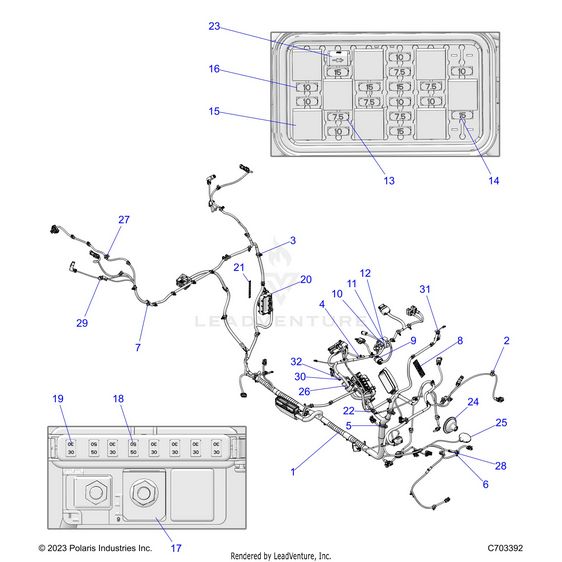 An Image of a Genuine Polaris Parts Schematic Diagram showing the schematic - ELECTRICAL: WIRE HARNESS CHASSIS - 2024 POLARIS RZR PRO R ULTIMATE