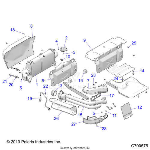 An Image of a Genuine Polaris Parts Schematic Diagram showing the schematic - ENGINE: EXHAUST SYSTEM - 2020 POLARIS RZR RS1