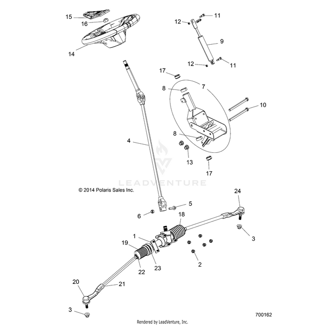 An Image of a Genuine Polaris Parts Schematic Diagram showing the schematic - STEERING: STEERING ASM. - 2018 POLARIS RZR 900/900 EPS