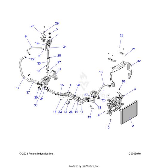 An Image of a Genuine Polaris Parts Schematic Diagram showing the schematic - ENGINE: COOLING AUX. SYSTEM - 2026 POLARIS RZR XP S 1000 ULTIMATE