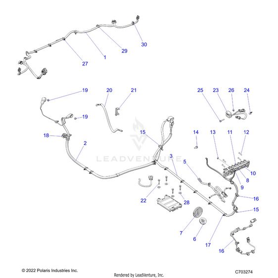 An Image of a Genuine Polaris Parts Schematic Diagram showing the schematic - ELECTRICAL: WIRE HARNESS PERIPHERAL - 2023 POLARIS RZR PRO R ULTIMATE TROY LEE DESIGNS