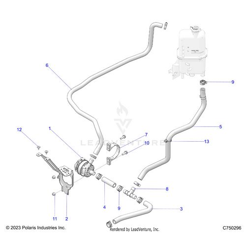 An Image of a Genuine Polaris Parts Schematic Diagram showing the schematic - ENGINE: COOLING WATERPUMP ASM. - 2025 POLARIS RZR PRO S SPORT