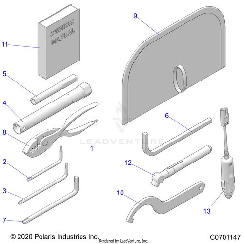 An Image of a Genuine Polaris Parts Schematic Diagram showing the schematic - REFERENCES: OWNERS MANUAL AND TOOL KIT - 2022 POLARIS RZR XP 1000 PREMIUM
