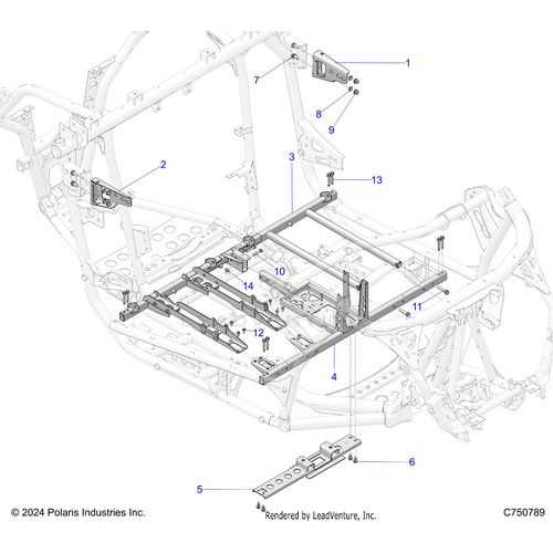 An Image of a Genuine Polaris Parts Schematic Diagram showing the schematic - CHASSIS: MOUNTING AND BRACKETS - 2026 POLARIS RZR PRO XP ULTIMATE