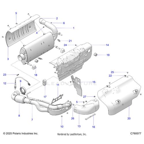 An Image of a Genuine Polaris Parts Schematic Diagram showing the schematic - ENGINE: EXHAUST SYSTEM - 2026 POLARIS RZR XP S 1000 ULTIMATE