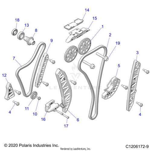 An Image of a Genuine Polaris Parts Schematic Diagram showing the schematic - ENGINE: TIMING AND OIL CHAIN DRIVES - 2023 POLARIS RZR PRO R 4 LV