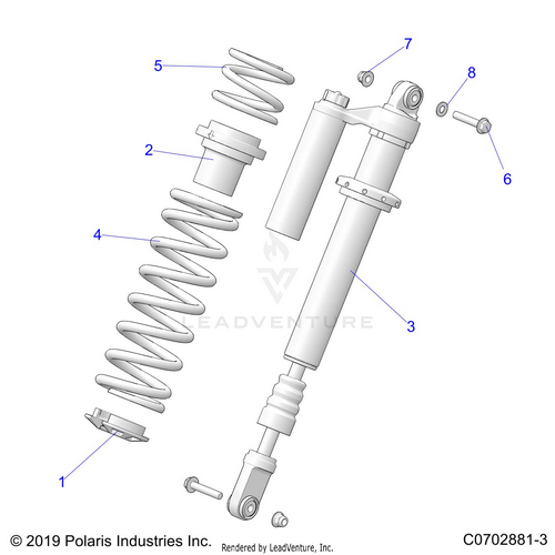 An Image of a Genuine Polaris Parts Schematic Diagram showing the schematic - SUSPENSION: FRONT SHOCK MOUNTING STANDARD/PREMIUM - 2020 POLARIS RZR PRO XP