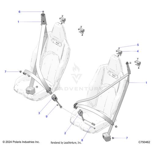An Image of a Genuine Polaris Parts Schematic Diagram showing the schematic - BODY: SEAT BELT MOUNTING FRONT - 2026 POLARIS RZR PRO XP 4 SPORT