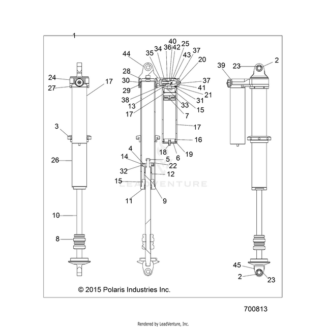 An Image of a Genuine Polaris Parts Schematic Diagram showing the schematic - SUSPENSION: REAR SHOCK - 2016 POLARIS RZR XP 4 1000