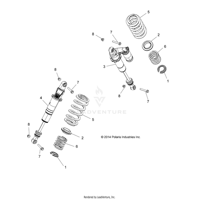 An Image of a Genuine Polaris Parts Schematic Diagram showing the schematic - SUSPENSION: REAR SHOCK MOUNTING - 2019 POLARIS RZR S 4 1000