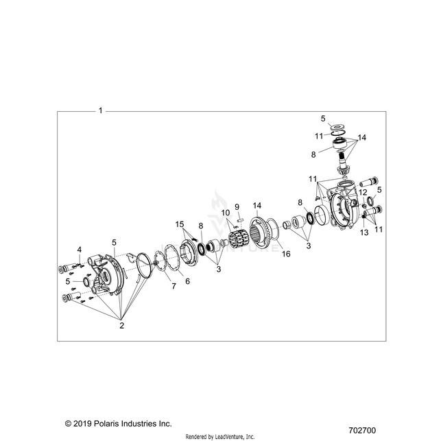 An Image of a Genuine Polaris Parts Schematic Diagram showing the schematic - DRIVE TRAIN: FRONT GEARCASE - 2023 POLARIS RZR PRO XP PREMIUM