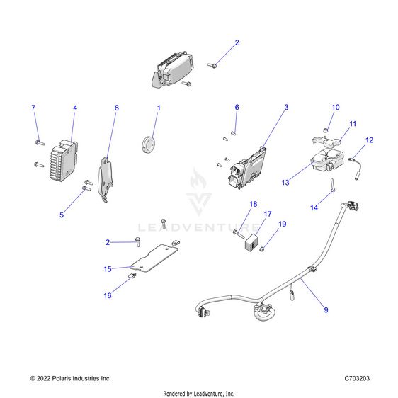 An Image of a Genuine Polaris Parts Schematic Diagram showing the schematic - ELECTRICAL: HARNESS COMPONENTS AND RELATED - 2023 POLARIS RZR 900 TRAIL
