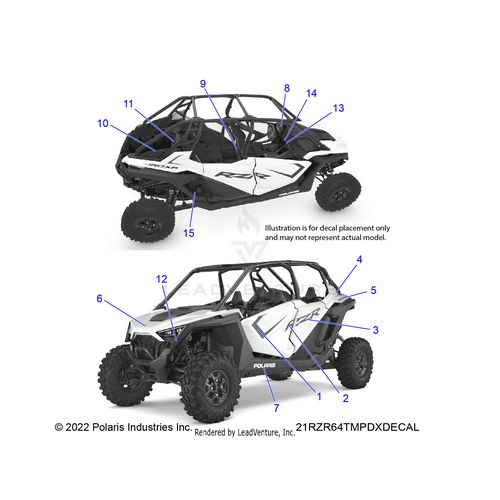 An Image of a Genuine Polaris Parts Schematic Diagram showing the schematic - BODY: DECALS - 2021 POLARIS RZR PRO XP ULTIMATE EVAP