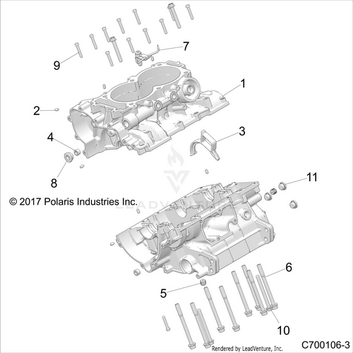 An Image of a Genuine Polaris Parts Schematic Diagram showing the schematic - ENGINE: CRANKCASE - 2018 POLARIS RZR RS1