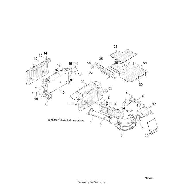An Image of a Genuine Polaris Parts Schematic Diagram showing the schematic - ENGINE: EXHAUST SYSTEM - 2016 POLARIS RZR XP 4 TURBO