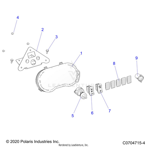 An Image of a Genuine Polaris Parts Schematic Diagram showing the schematic - ELECTRICAL: DASH INSTRUMENTS AND CONTROLS - 2022 POLARIS RZR 900 TRAIL