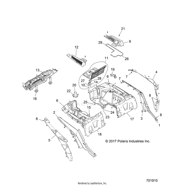 An Image of a Genuine Polaris Parts Schematic Diagram showing the schematic - BODY: REAR RACK AND FENDERS - 2018 POLARIS RZR XP TURBO