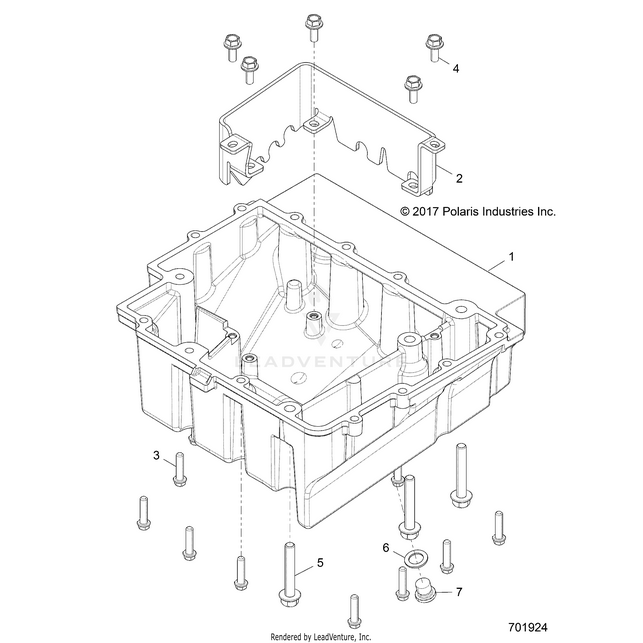 An Image of a Genuine Polaris Parts Schematic Diagram showing the schematic - ENGINE: OIL PAN - 2018 POLARIS RZR XP 4 TURBO