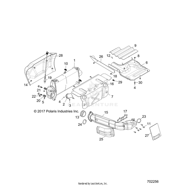An Image of a Genuine Polaris Parts Schematic Diagram showing the schematic - ENGINE: EXHAUST SYSTEM - 2018 POLARIS RZR XP 1000