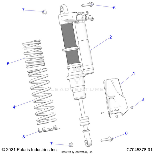 An Image of a Genuine Polaris Parts Schematic Diagram showing the schematic - SUSPENSION: REAR SHOCK MOUNTING - 2023 POLARIS RZR PRO R 4 LV