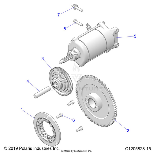 An Image of a Genuine Polaris Parts Schematic Diagram showing the schematic - ENGINE: STARTER - 2022 POLARIS RZR XP 4 1000 PREMIUM