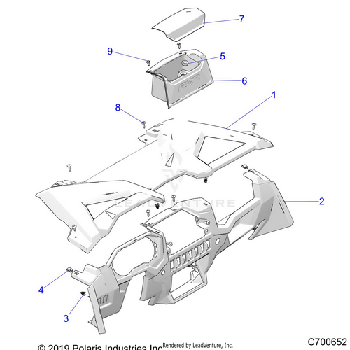 An Image of a Genuine Polaris Parts Schematic Diagram showing the schematic - BODY: DASH - 2020 POLARIS RZR XP TURBO
