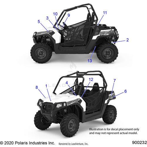 An Image of a Genuine Polaris Parts Schematic Diagram showing the schematic - BODY: DECALS - 2021 POLARIS RZR TRAIL