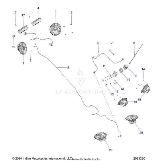 Exploded diagram showing numbered parts—cables, springs, housings—for the throttle system, each laid out and linked for assembly reference. Features OEM components compatible with Harness Am/Fm Ant Tour Hwlc by Polaris models.