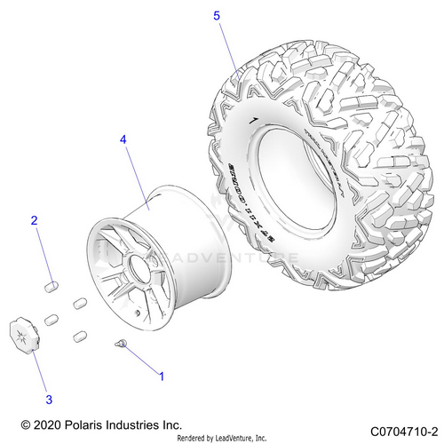 An Image of a Genuine Polaris Parts Schematic Diagram showing the schematic - WHEELS: REAR - 2022 POLARIS RZR TRAIL S 1000 ULTIMATE