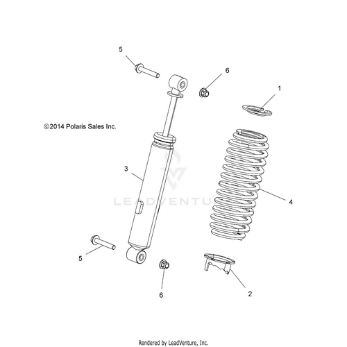 An Image of a Genuine Polaris Parts Schematic Diagram showing the schematic - SUSPENSION: FRONT SHOCK - 2018 POLARIS RZR 900/900 EPS