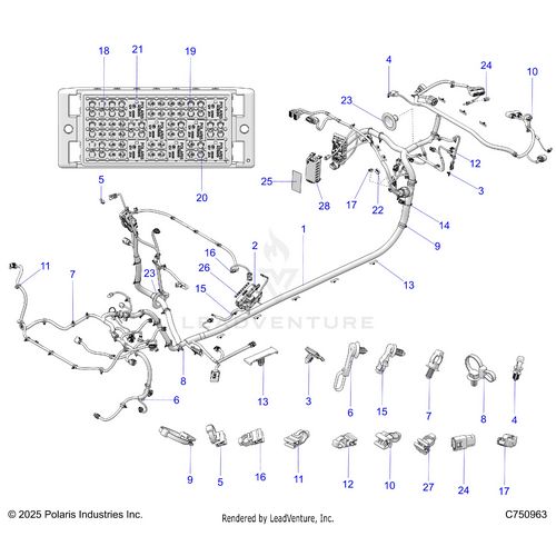 An Image of a Genuine Polaris Parts Schematic Diagram showing the schematic - ELECTRICAL: WIRE HARNESS CHASSIS - 2026 POLARIS RZR PRO XP SPORT