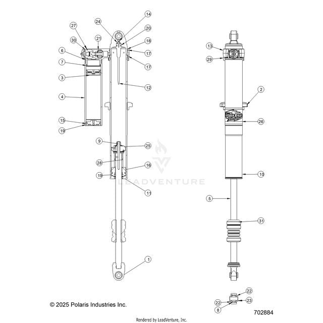 An Image of a Genuine Polaris Parts Schematic Diagram showing the schematic - SUSPENSION: REAR SHOCK INTERNALS - 2024 POLARIS RZR XP 1000 ULTIMATE