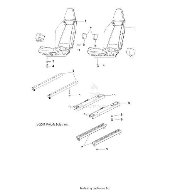An Image of a Genuine Polaris Parts Schematic Diagram showing the schematic - BODY: SEAT MOUNTING and BELTS - 2017 POLARIS RZR 170