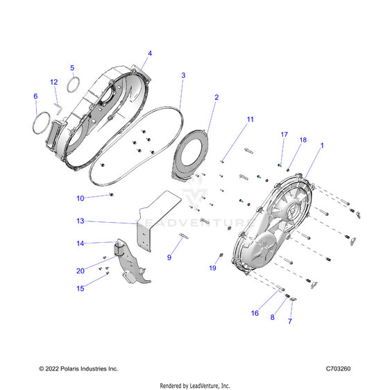 An Image of a Genuine Polaris Parts Schematic Diagram showing the schematic - DRIVE TRAIN: CLUTCH COVER INNER/OUTER - 2023 POLARIS RZR PRO R 4 SPORT