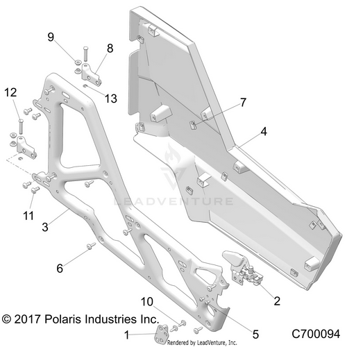 An Image of a Genuine Polaris Parts Schematic Diagram showing the schematic - BODY: DOOR - 2020 POLARIS RZR RS1