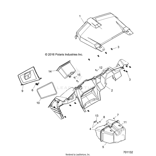 An Image of a Genuine Polaris Parts Schematic Diagram showing the schematic - BODY: DASH AND GLOVEBOX - 2019 POLARIS RZR S 900