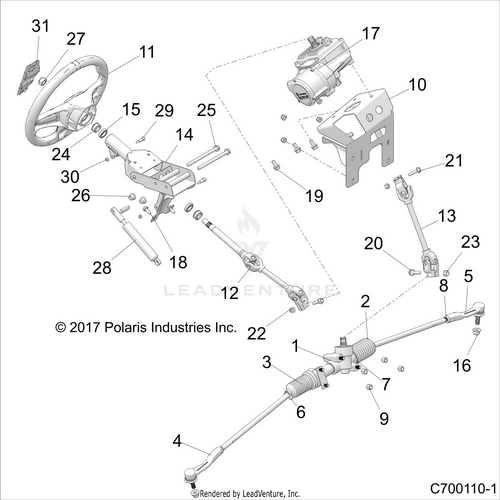 An Image of a Genuine Polaris Parts Schematic Diagram showing the schematic - STEERING: POWER STEERING ASM. - 2018 POLARIS RZR RS1