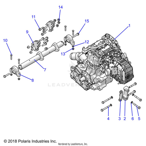 An Image of a Genuine Polaris Parts Schematic Diagram showing the schematic - ENGINE: MOUNTING & LONG BLOCK - 2025 POLARIS RZR TRAIL S 1000 ULTIMATE